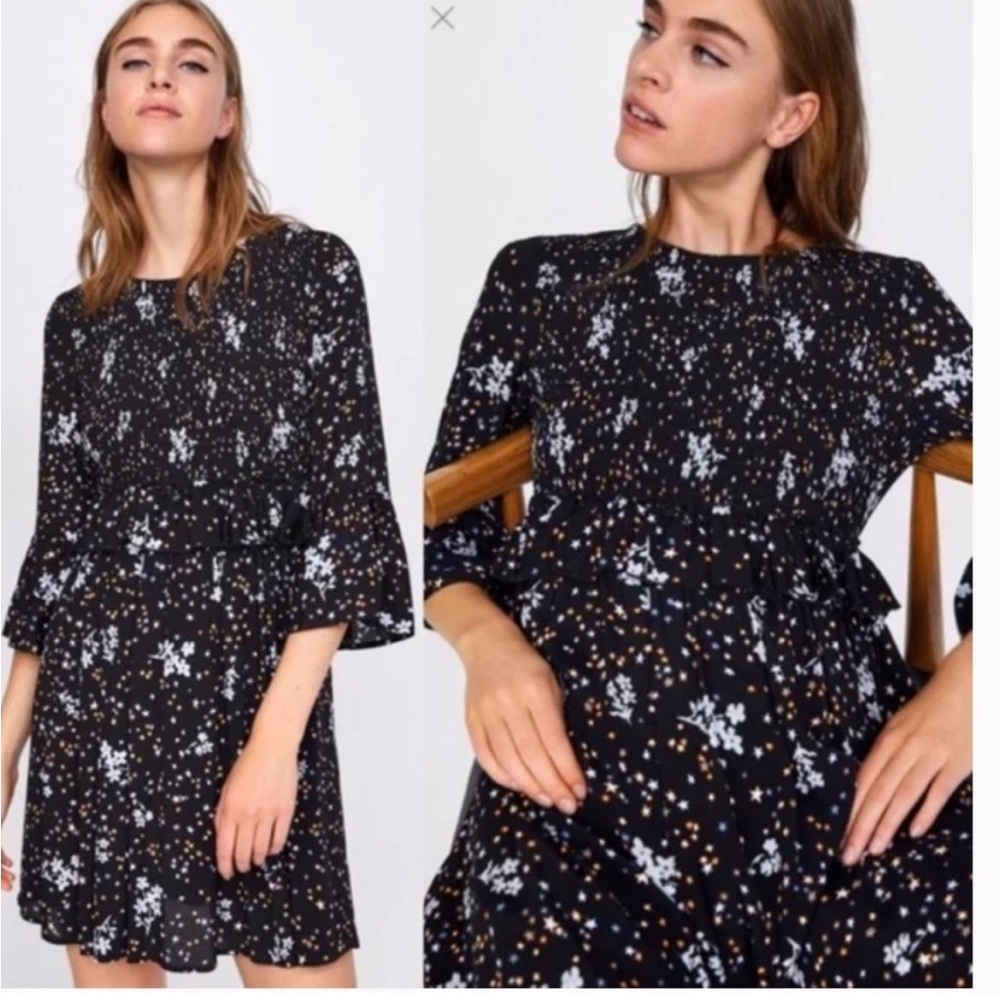Zara Floral + Star Pattern Dress